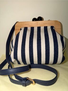 Navy & White Striped Frame Crossbody Bag - Unbranded